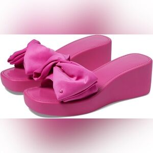 Kate Spade Pink Satin Platform Heels with Bow